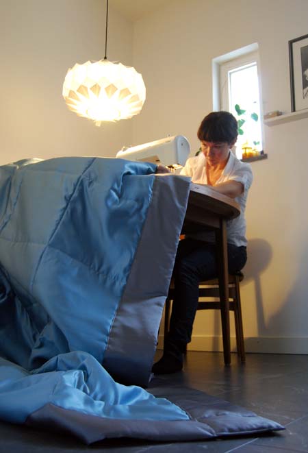 Me sewing a quilt for my bed.